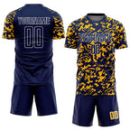 Custom Navy Gold-White Liquid Fluid Pattern Sports Sublimation Soccer Uniform Jersey