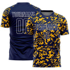 Custom Navy Gold-White Liquid Fluid Pattern Sports Sublimation Soccer Uniform Jersey