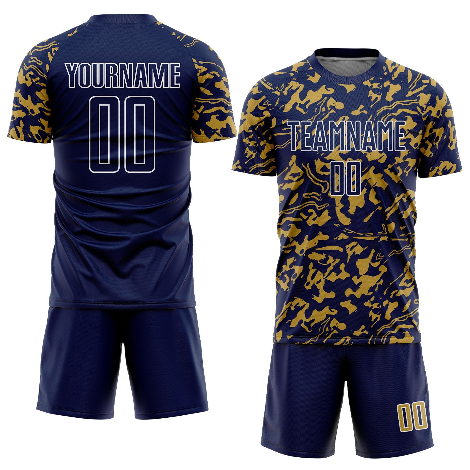 Custom Navy Old Gold-White Liquid Fluid Pattern Sports Sublimation Soccer Uniform Jersey
