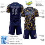 Custom Navy Old Gold-White Liquid Fluid Pattern Sports Sublimation Soccer Uniform Jersey