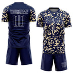 Custom Navy Cream-White Liquid Fluid Pattern Sports Sublimation Soccer Uniform Jersey