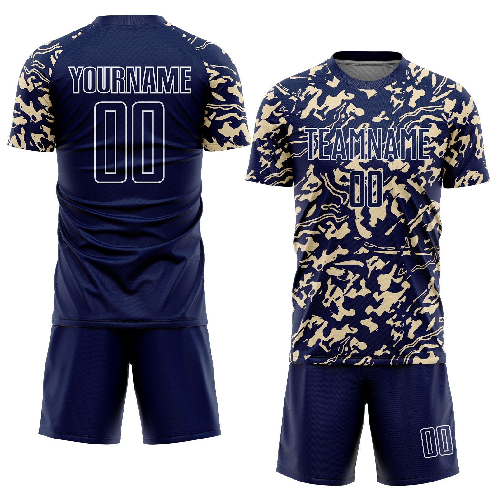 Custom Navy Cream-White Liquid Fluid Pattern Sports Sublimation Soccer Uniform Jersey