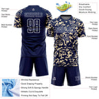 Custom Navy Cream-White Liquid Fluid Pattern Sports Sublimation Soccer Uniform Jersey