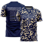 Custom Navy Cream-White Liquid Fluid Pattern Sports Sublimation Soccer Uniform Jersey