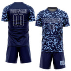 Custom Navy Light Blue-White Liquid Fluid Pattern Sports Sublimation Soccer Uniform Jersey
