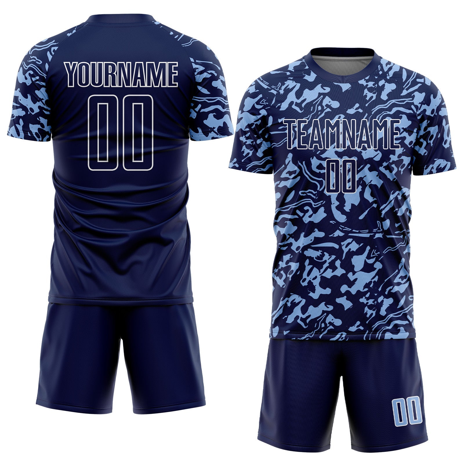 Custom Navy Light Blue-White Liquid Fluid Pattern Sports Sublimation Soccer Uniform Jersey