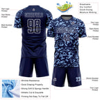 Custom Navy Light Blue-White Liquid Fluid Pattern Sports Sublimation Soccer Uniform Jersey