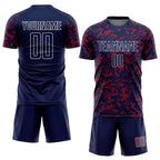 Custom Navy Crimson-White Liquid Fluid Pattern Sports Sublimation Soccer Uniform Jersey