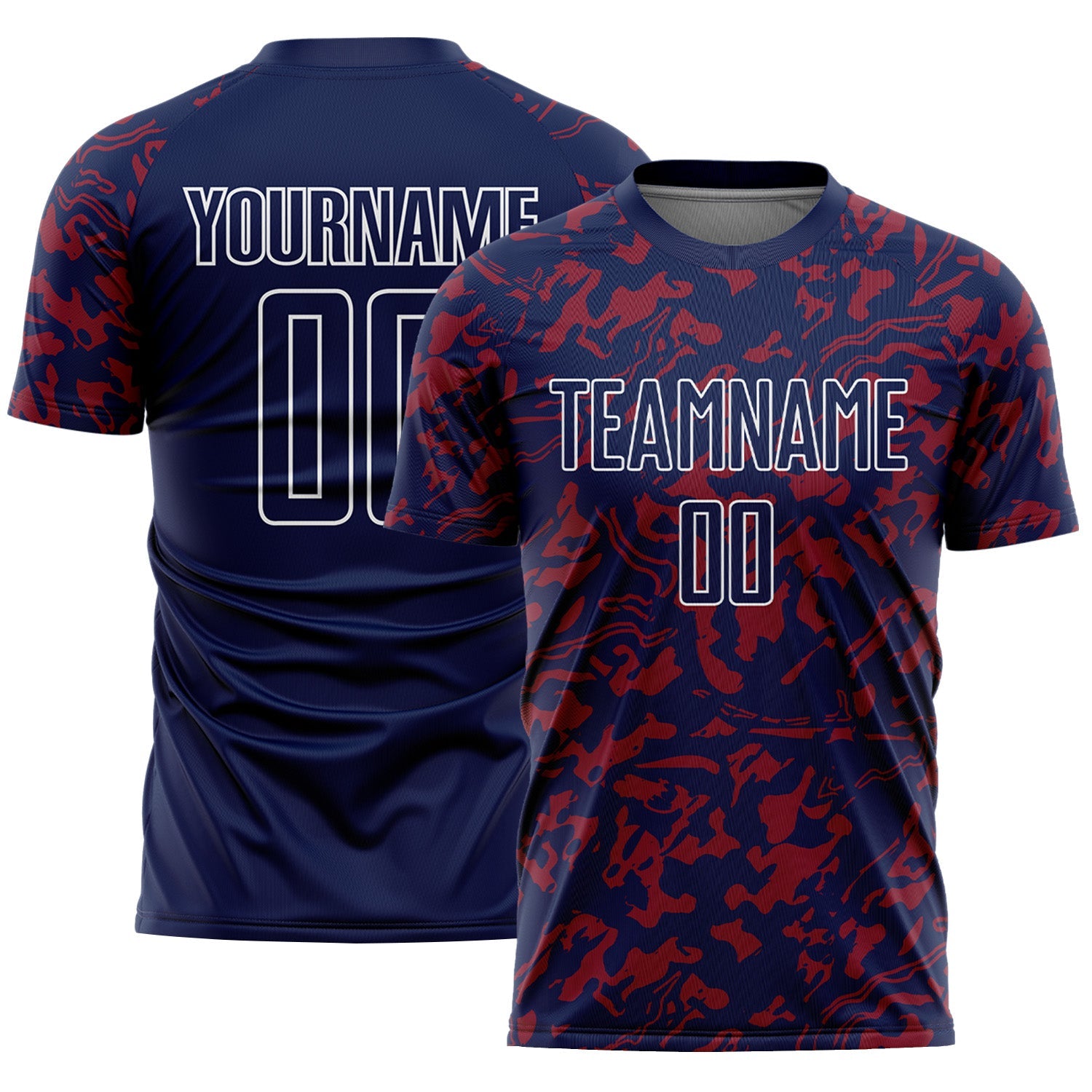 Custom Navy Crimson-White Liquid Fluid Pattern Sports Sublimation Soccer Uniform Jersey