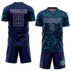 Custom Navy Teal-White Liquid Fluid Pattern Sports Sublimation Soccer Uniform Jersey