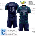 Custom Navy Teal-White Liquid Fluid Pattern Sports Sublimation Soccer Uniform Jersey