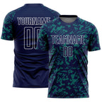 Custom Navy Teal-White Liquid Fluid Pattern Sports Sublimation Soccer Uniform Jersey
