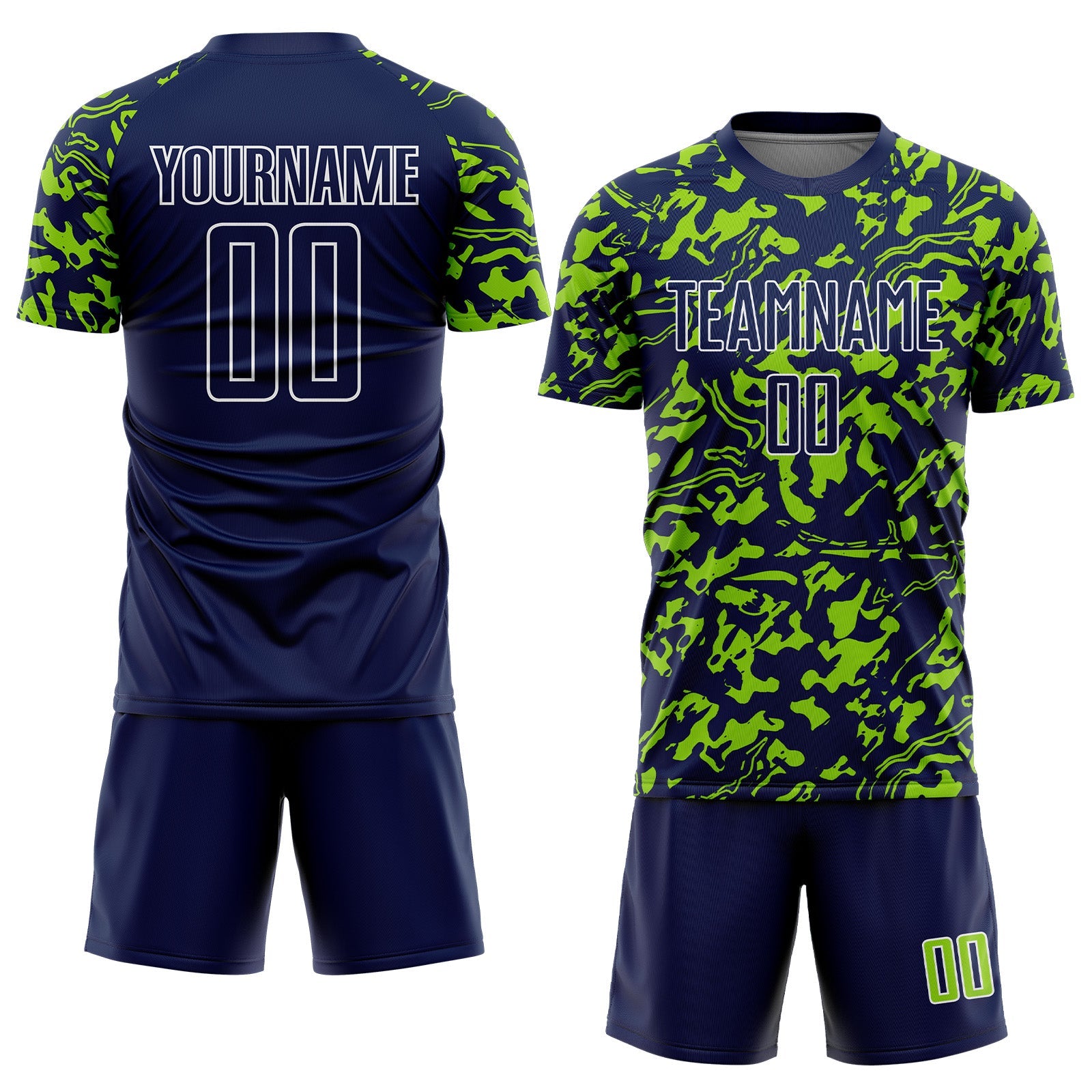 Custom Navy Neon Green-White Liquid Fluid Pattern Sports Sublimation Soccer Uniform Jersey