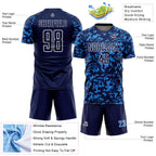 Custom Navy Powder Blue-White Liquid Fluid Pattern Sports Sublimation Soccer Uniform Jersey
