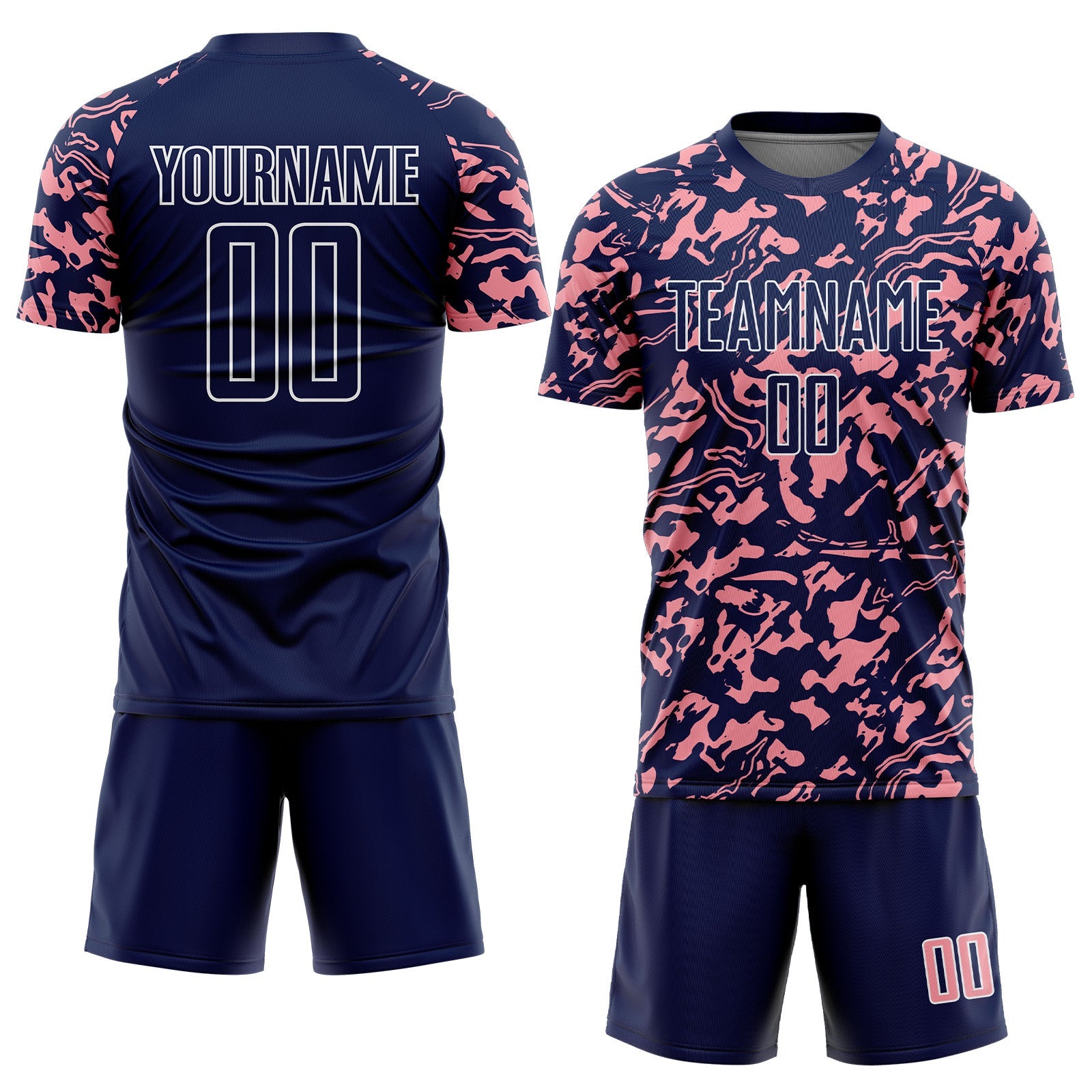 Custom Navy Medium Pink-White Liquid Fluid Pattern Sports Sublimation Soccer Uniform Jersey