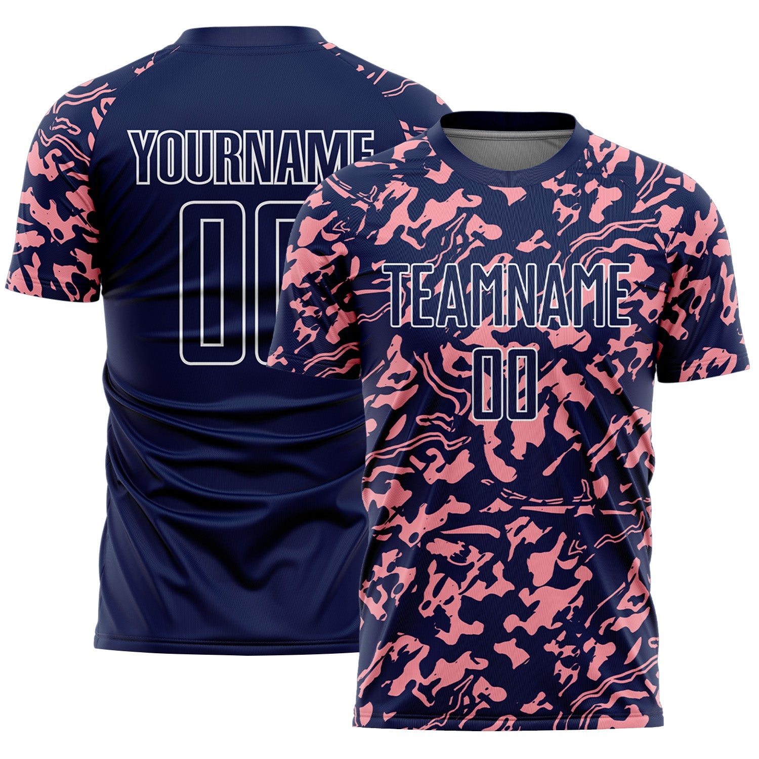 Custom Navy Medium Pink-White Liquid Fluid Pattern Sports Sublimation Soccer Uniform Jersey