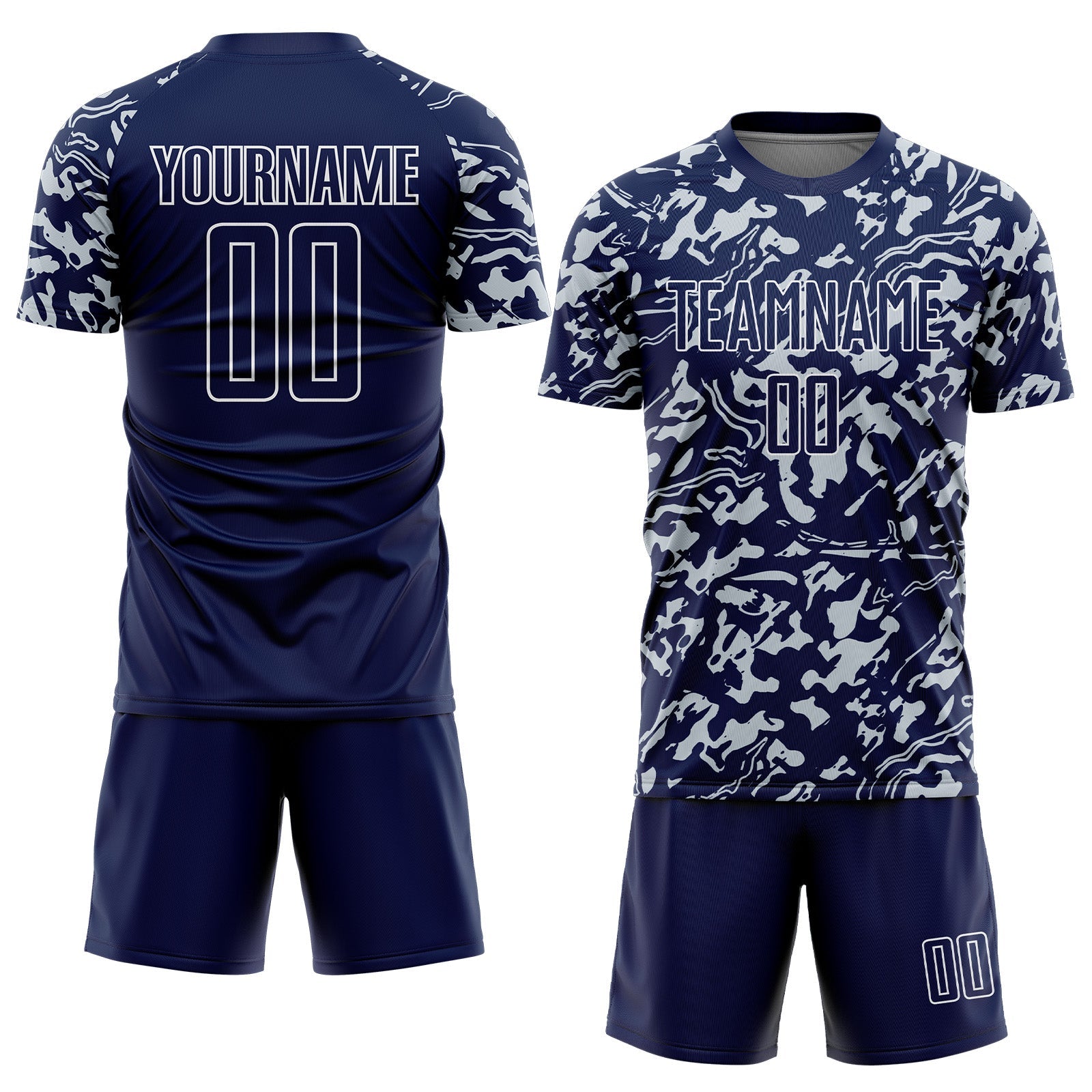 Custom Navy Silver-White Liquid Fluid Pattern Sports Sublimation Soccer Uniform Jersey