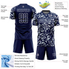 Custom Navy Silver-White Liquid Fluid Pattern Sports Sublimation Soccer Uniform Jersey