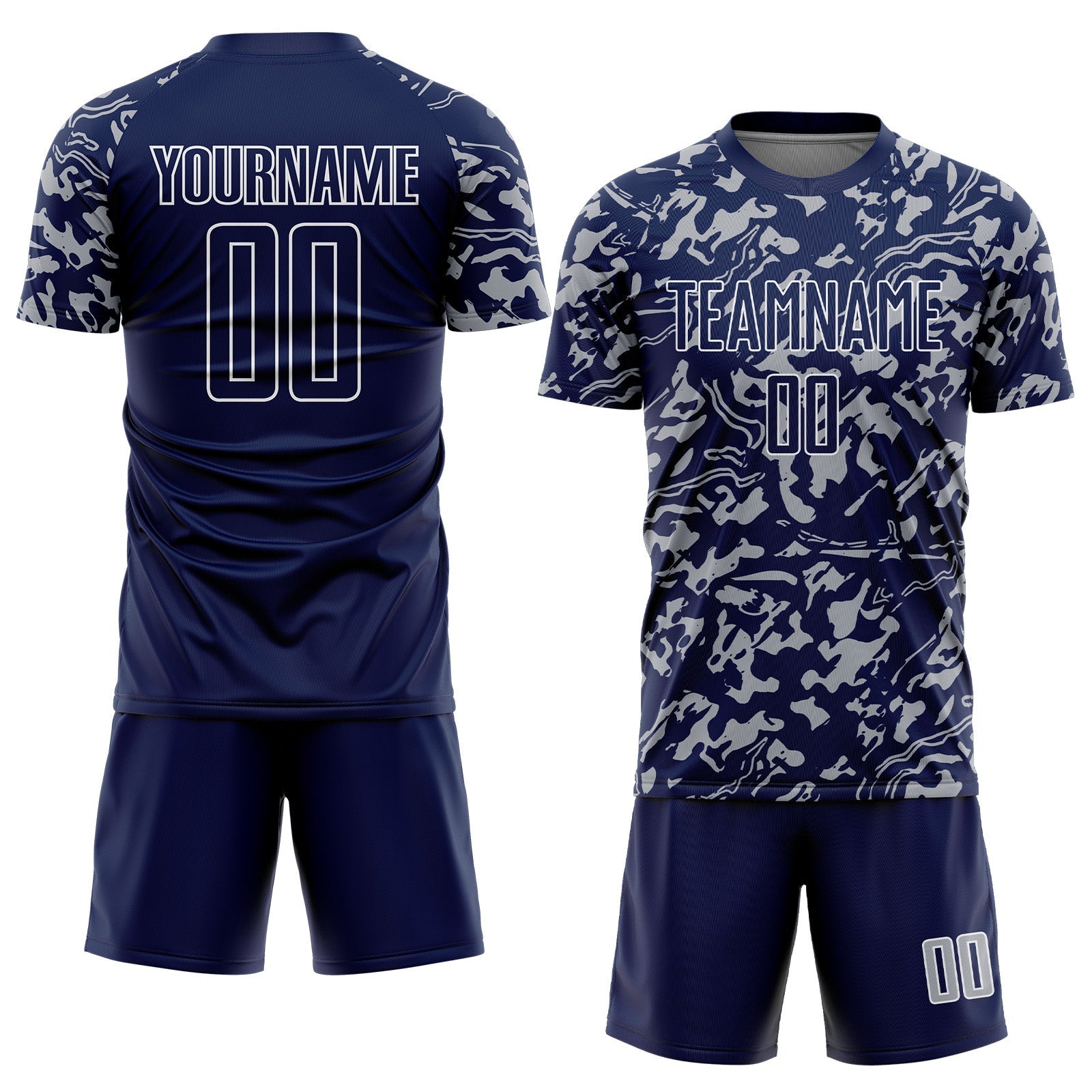 Custom Navy Gray-White Liquid Fluid Pattern Sports Sublimation Soccer Uniform Jersey