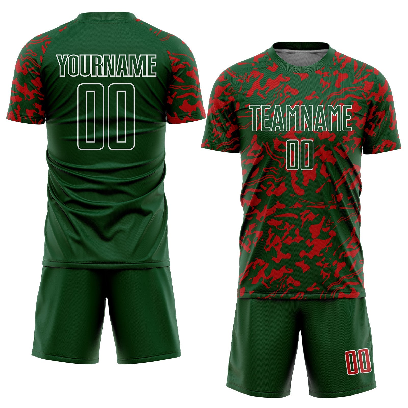 Custom Green Red-White Liquid Fluid Pattern Sports Sublimation Soccer Uniform Jersey