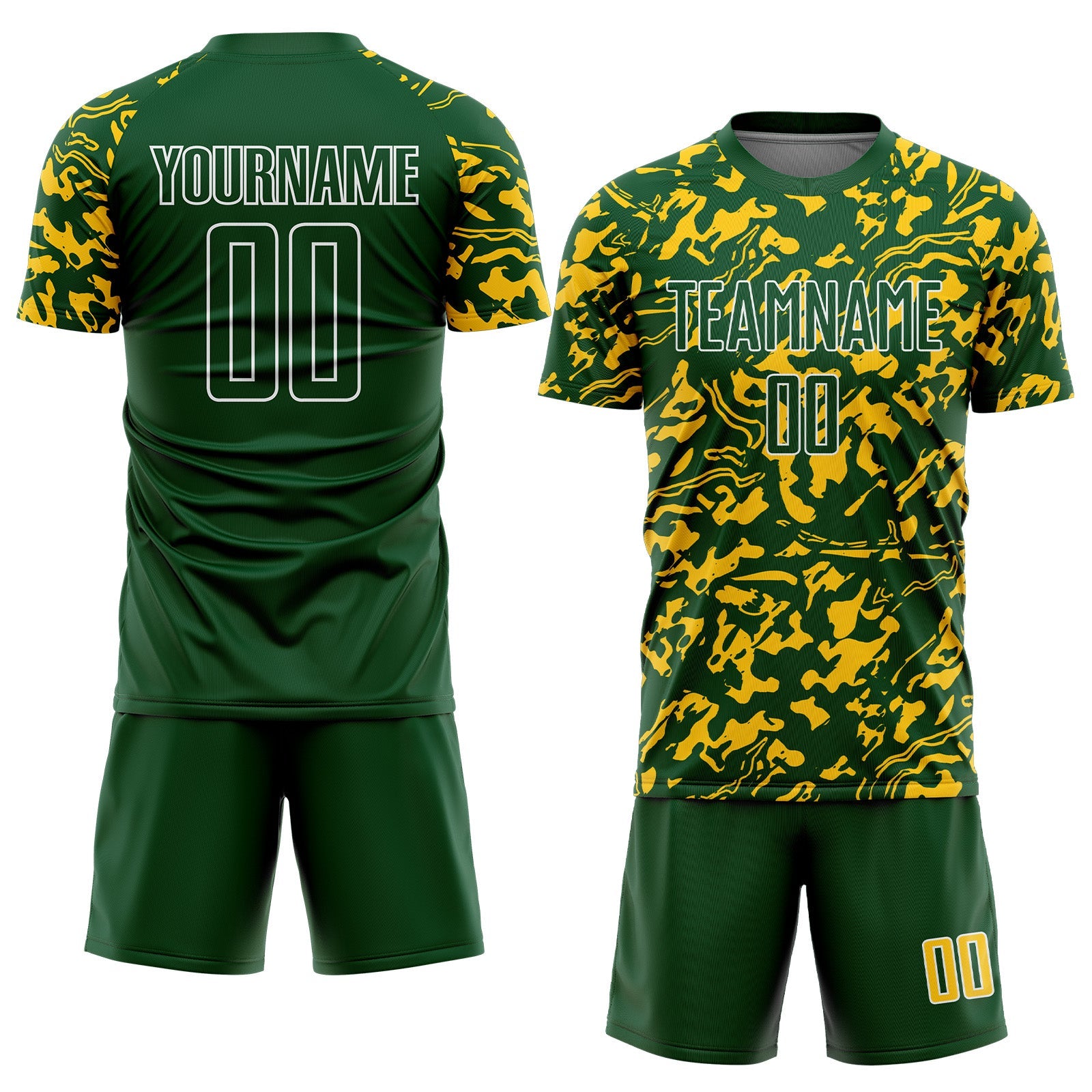 Custom Green Yellow-White Liquid Fluid Pattern Sports Sublimation Soccer Uniform Jersey