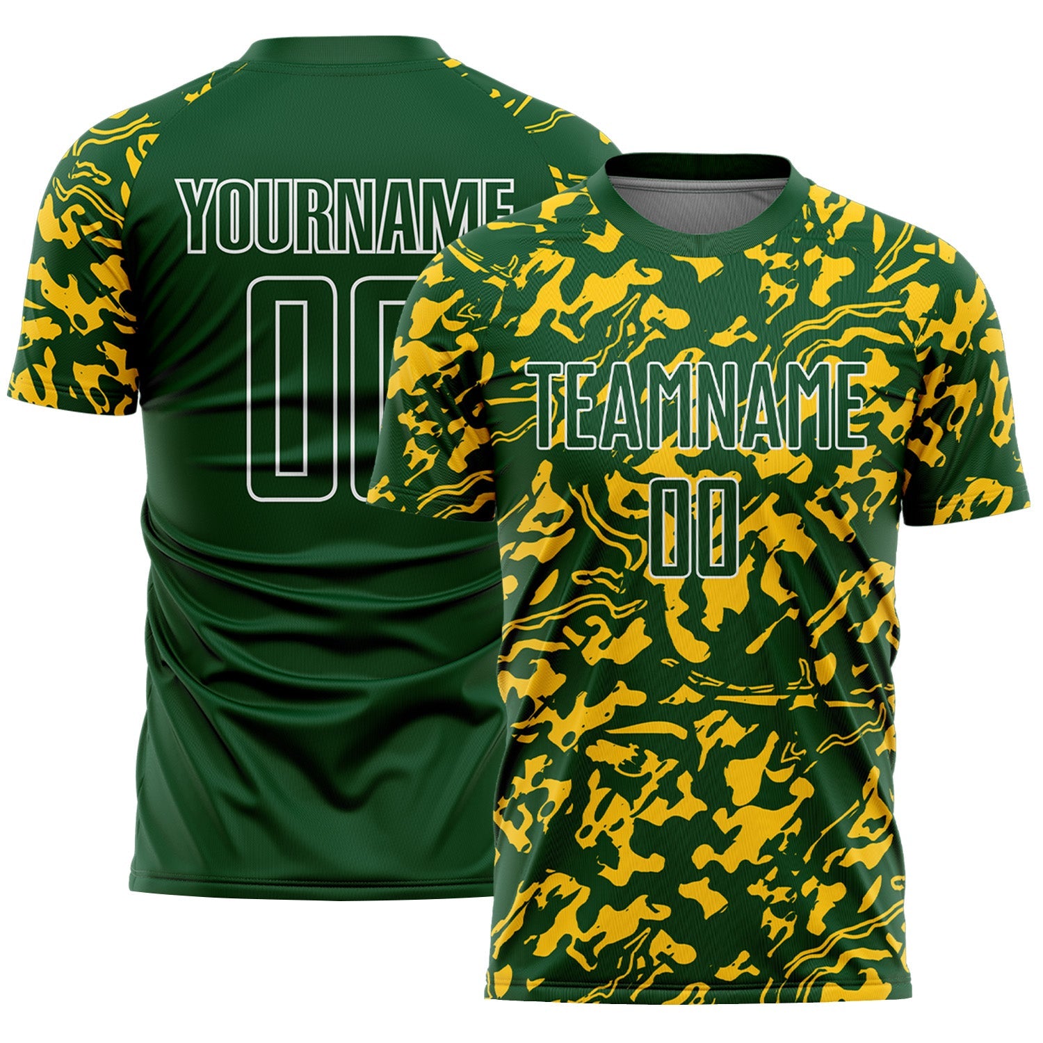 Custom Green Yellow-White Liquid Fluid Pattern Sports Sublimation Soccer Uniform Jersey
