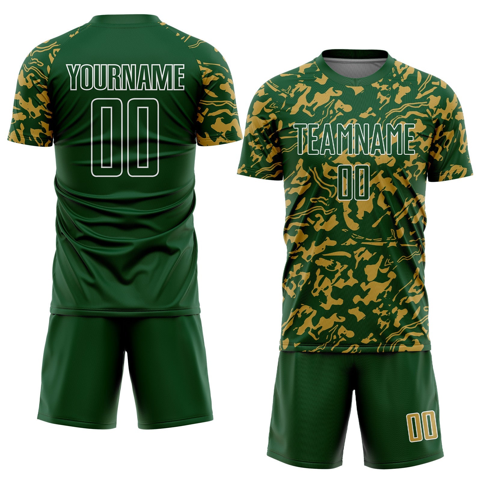Custom Green Old Gold-White Liquid Fluid Pattern Sports Sublimation Soccer Uniform Jersey