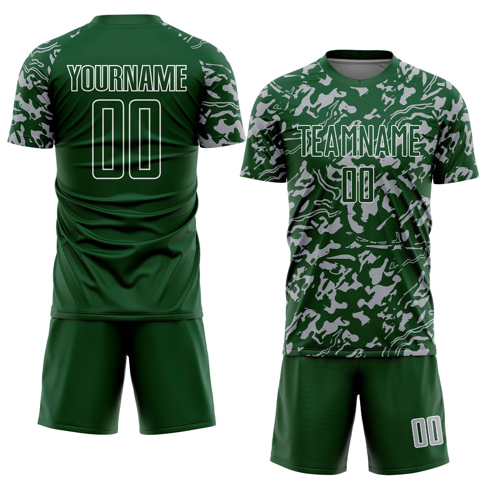 Custom Green Gray-White Liquid Fluid Pattern Sports Sublimation Soccer Uniform Jersey