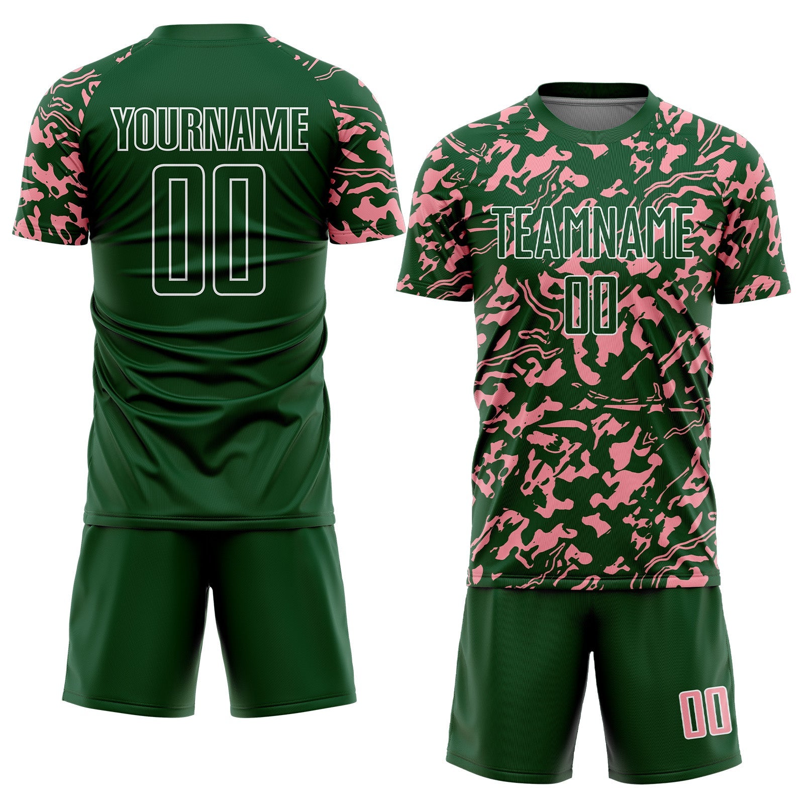 Custom Green Medium Pink-White Liquid Fluid Pattern Sports Sublimation Soccer Uniform Jersey