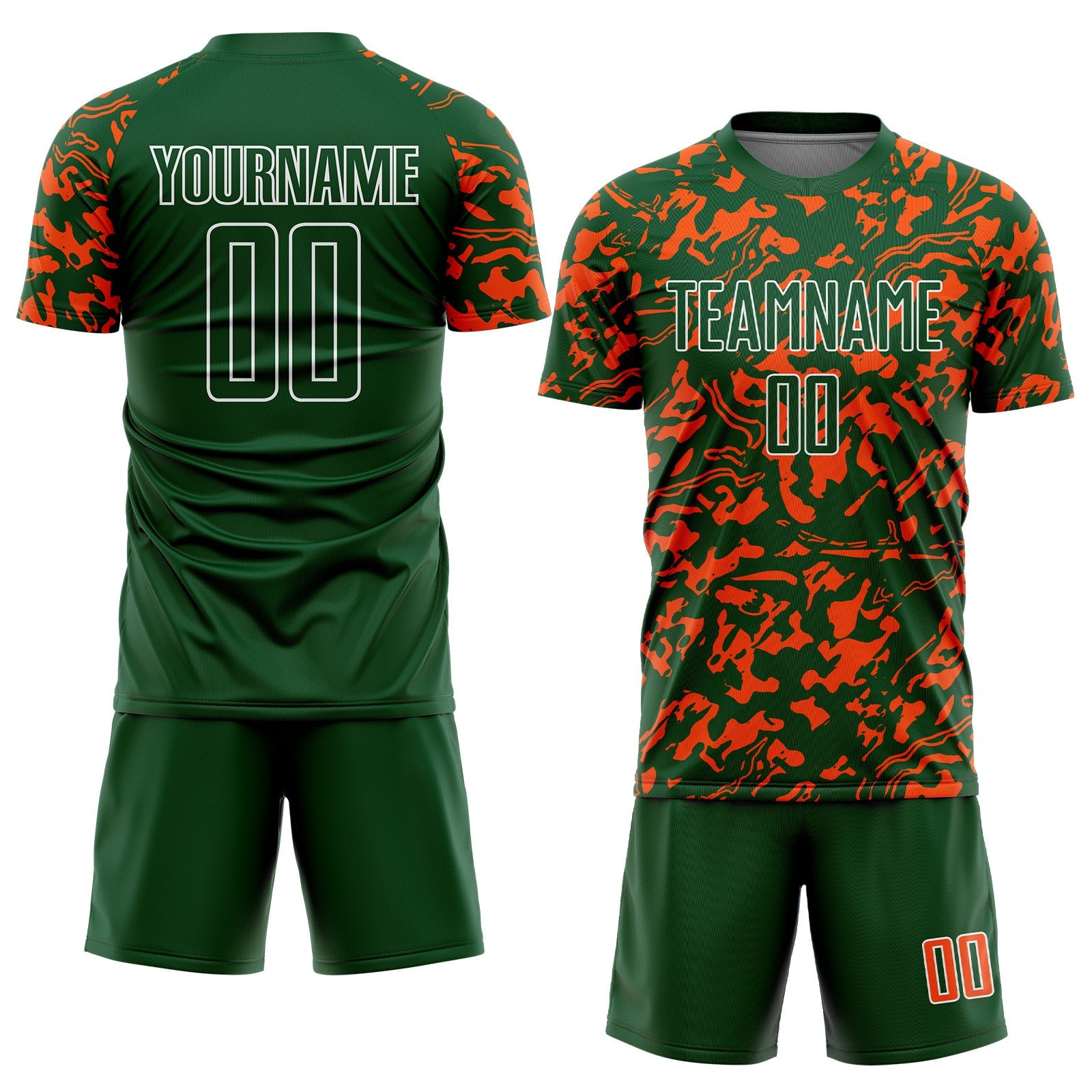Custom Green Orange-White Liquid Fluid Pattern Sports Sublimation Soccer Uniform Jersey