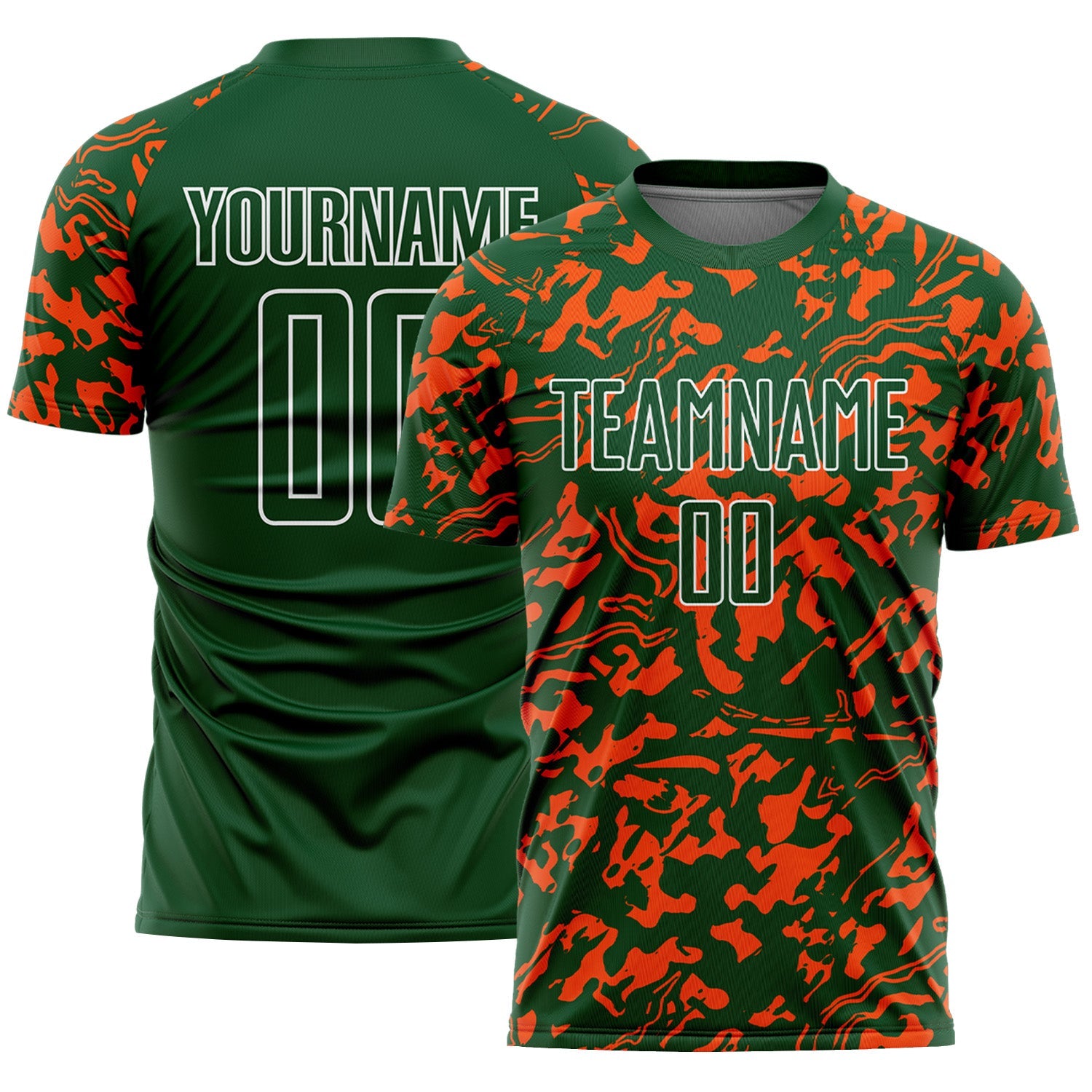Custom Green Orange-White Liquid Fluid Pattern Sports Sublimation Soccer Uniform Jersey