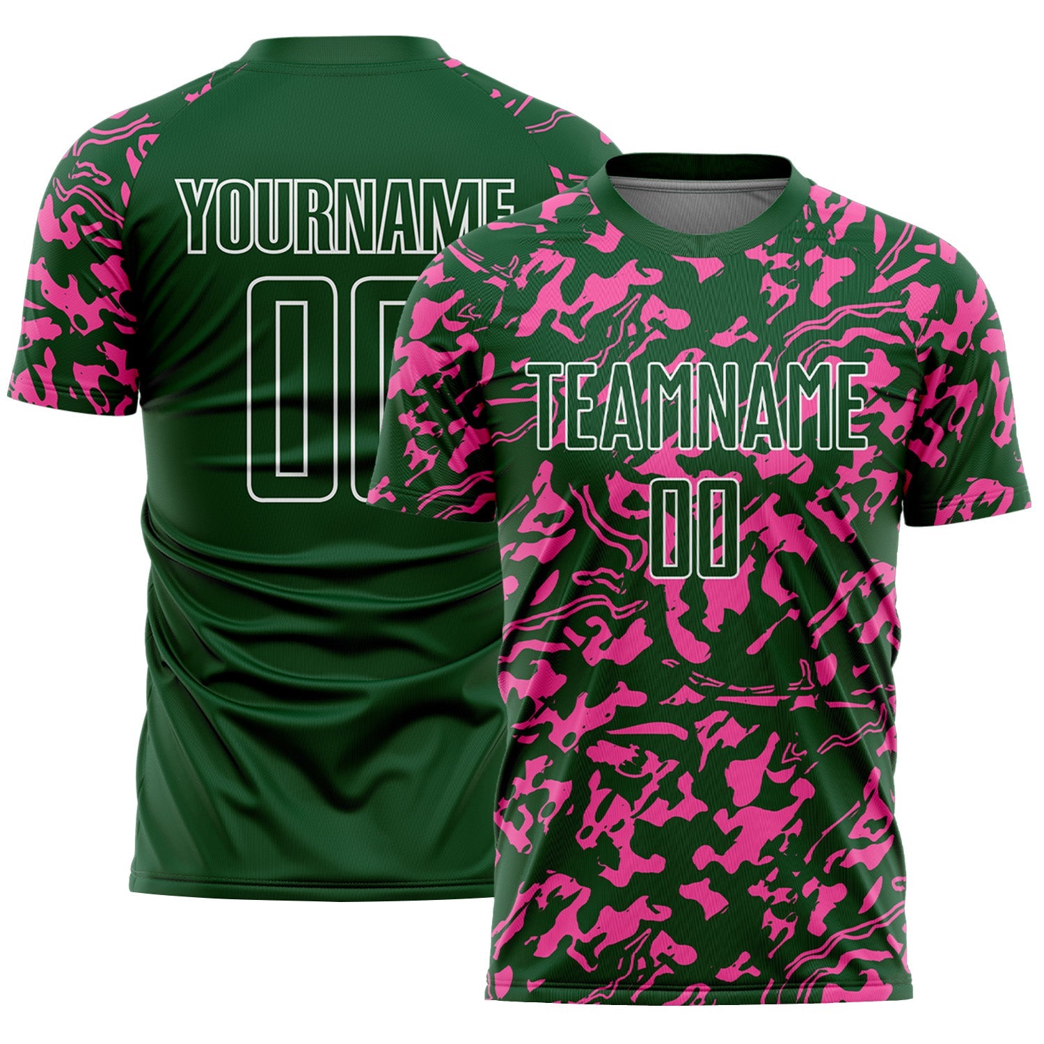 Custom Green Pink-White Liquid Fluid Pattern Sports Sublimation Soccer Uniform Jersey