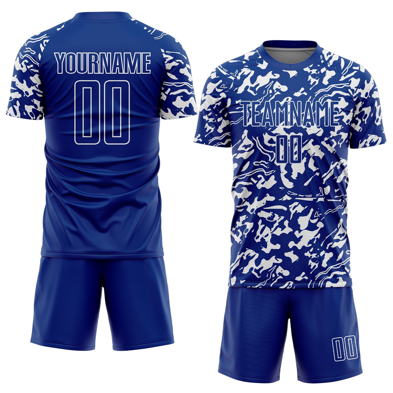 Custom Royal White Liquid Fluid Pattern Sports Sublimation Soccer Uniform Jersey