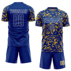 Custom Royal Old Gold-White Liquid Fluid Pattern Sports Sublimation Soccer Uniform Jersey