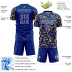 Custom Royal Old Gold-White Liquid Fluid Pattern Sports Sublimation Soccer Uniform Jersey