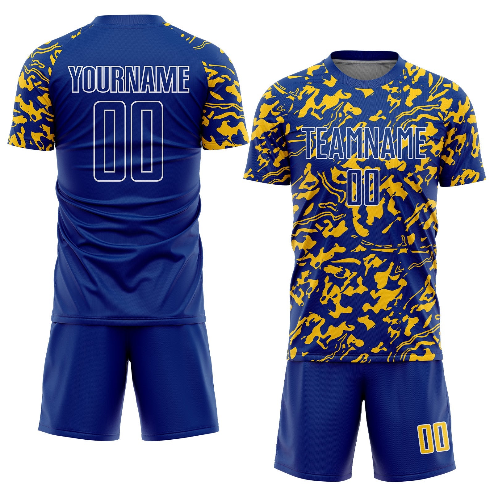 Custom Royal Yellow-White Liquid Fluid Pattern Sports Sublimation Soccer Uniform Jersey