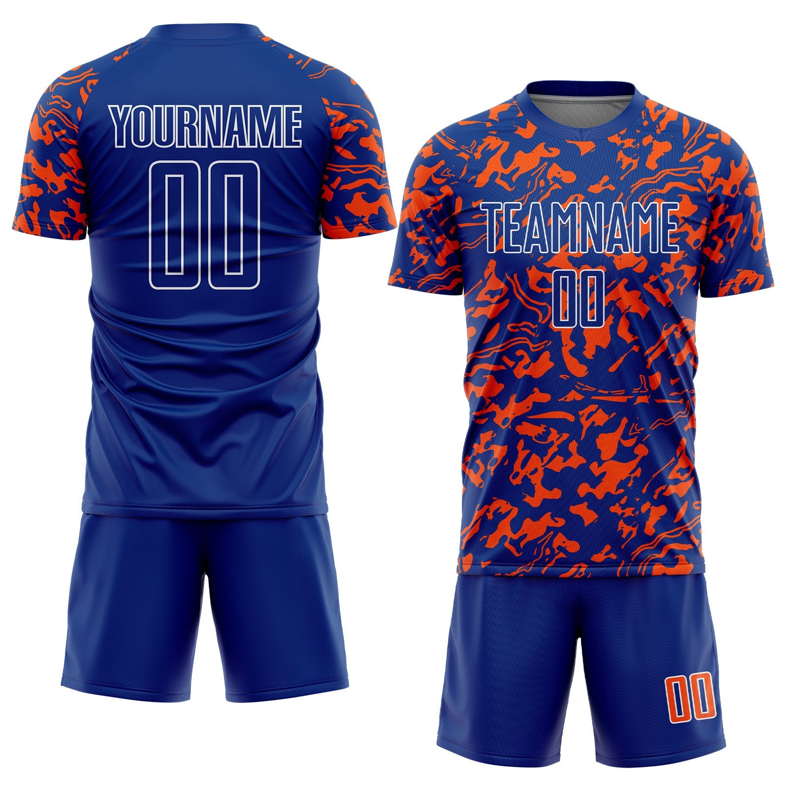 Custom Royal Orange-White Liquid Fluid Pattern Sports Sublimation Soccer Uniform Jersey