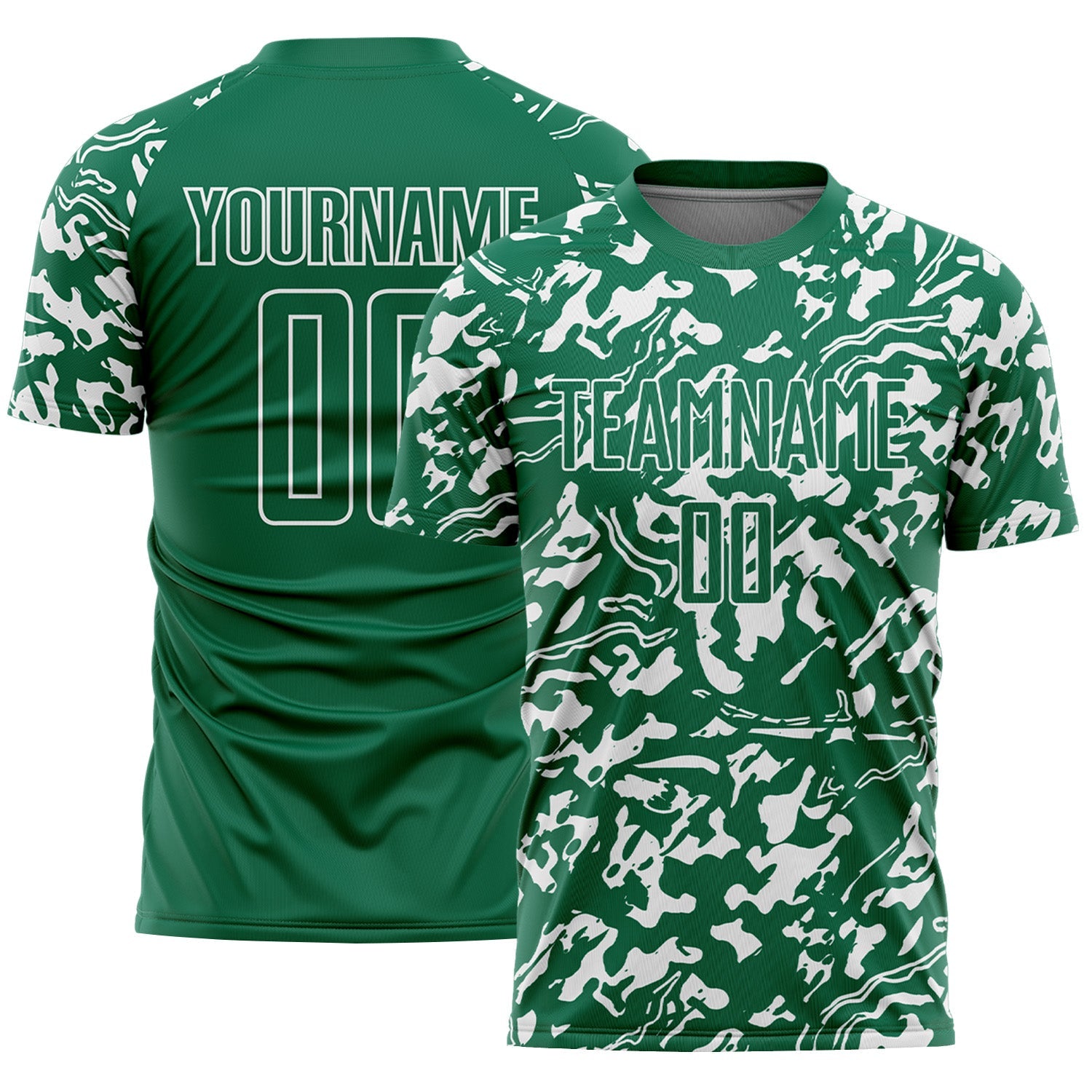 Custom Kelly Green White Liquid Fluid Pattern Sports Sublimation Soccer Uniform Jersey