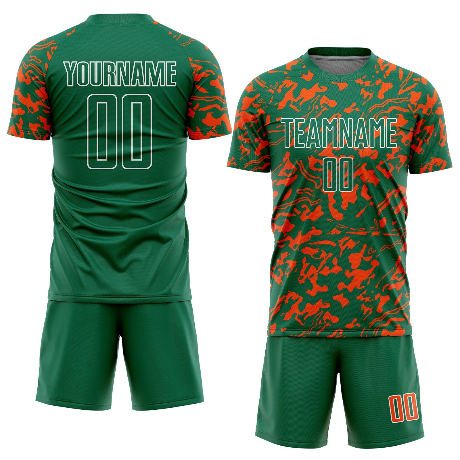 Custom Kelly Green Orange-White Liquid Fluid Pattern Sports Sublimation Soccer Uniform Jersey
