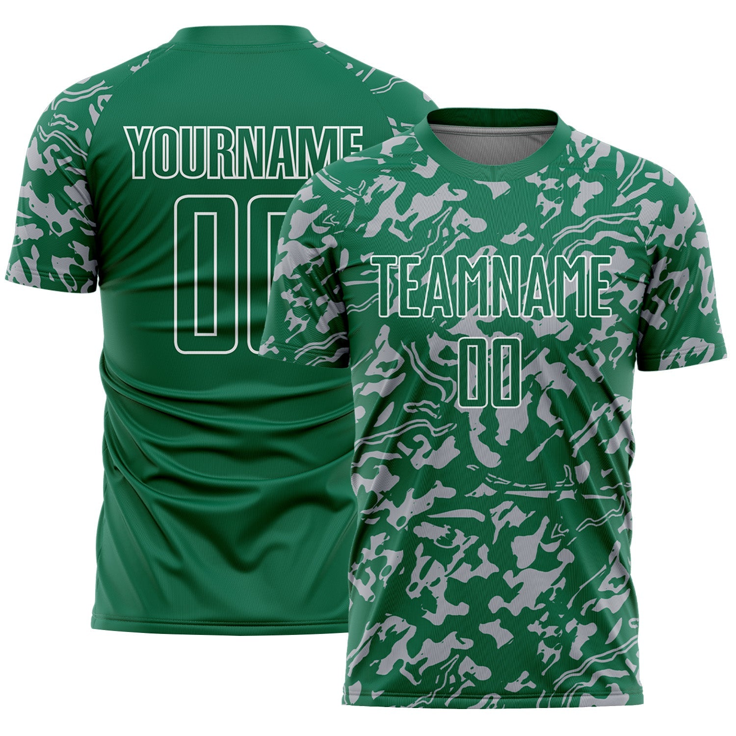 Custom Kelly Green Gray-White Liquid Fluid Pattern Sports Sublimation Soccer Uniform Jersey