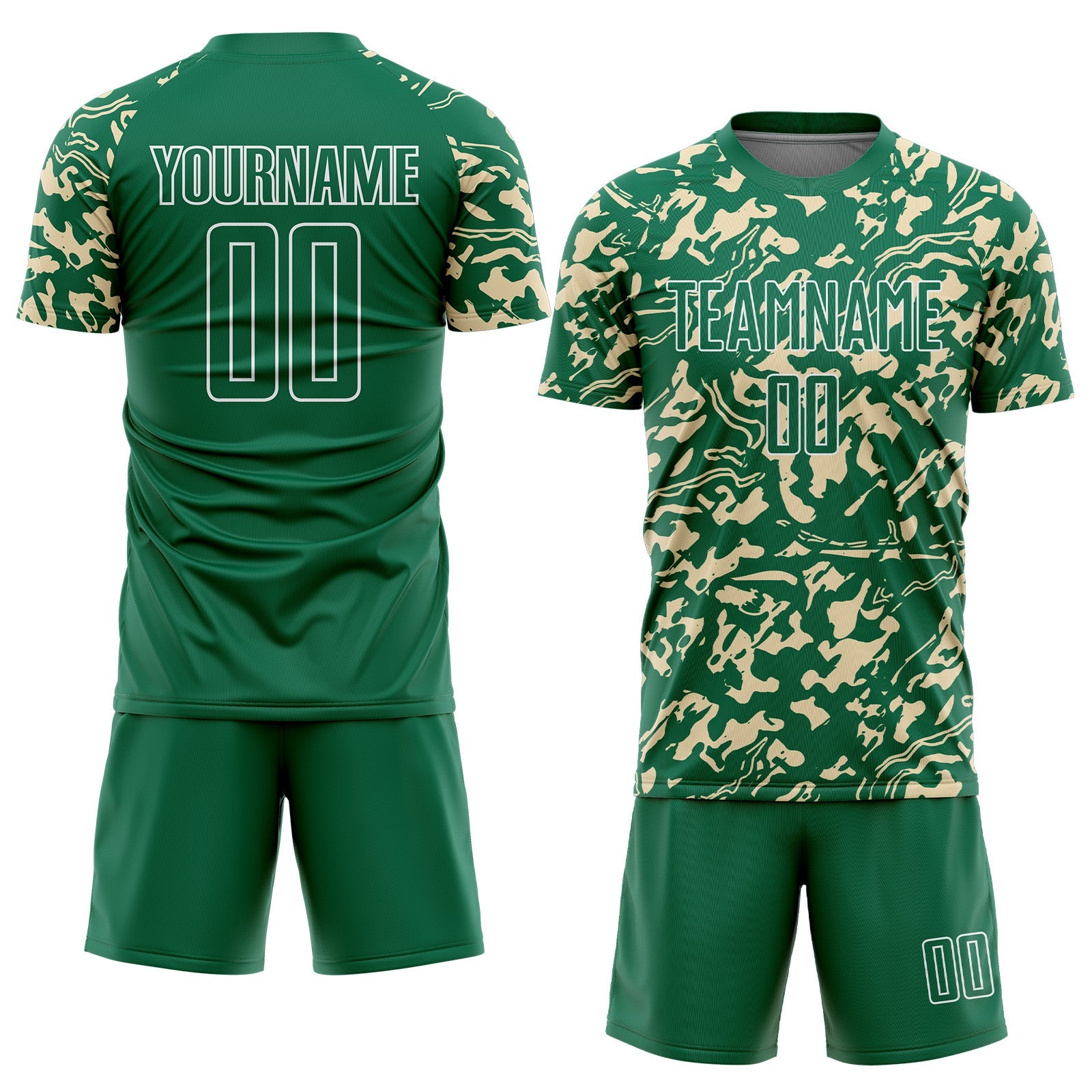 Custom Kelly Green Cream-White Liquid Fluid Pattern Sports Sublimation Soccer Uniform Jersey