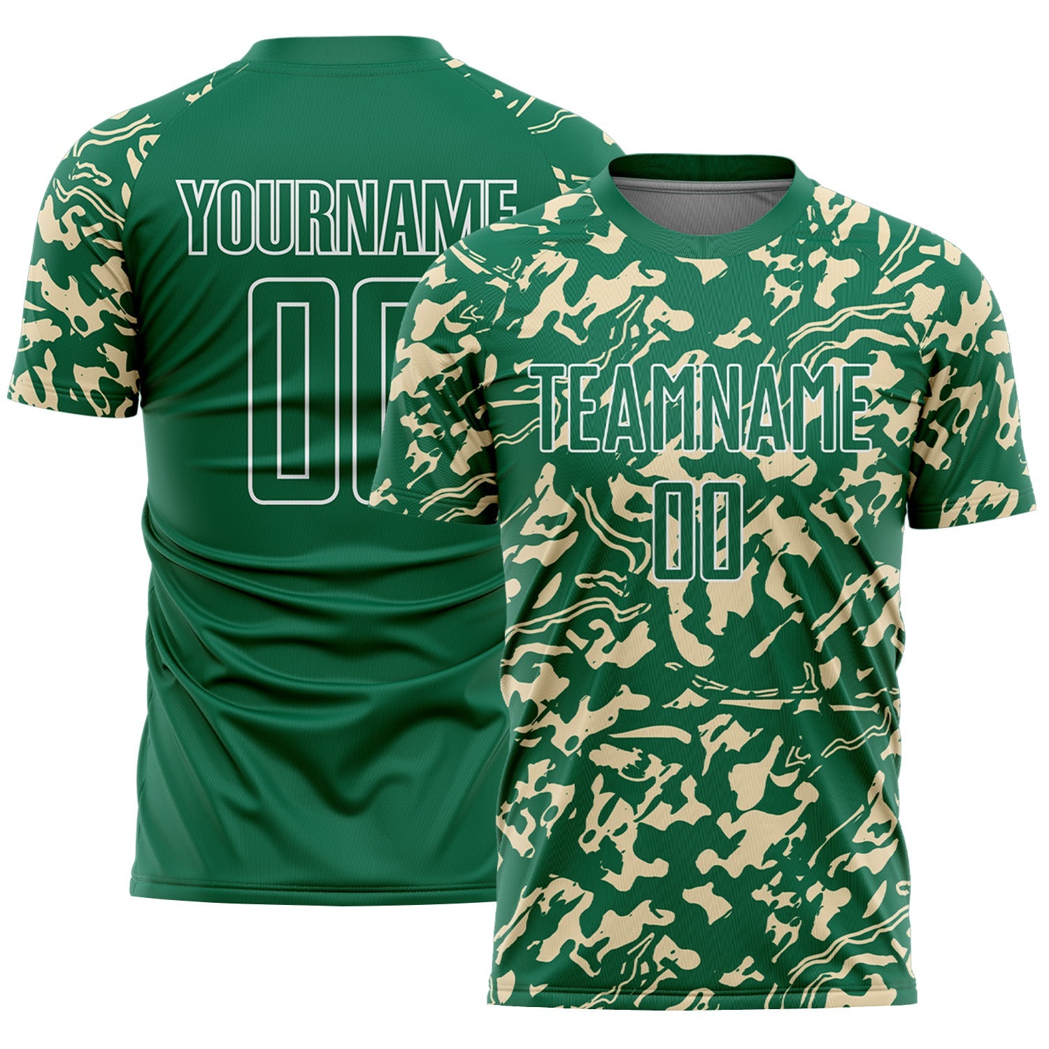 Custom Kelly Green Cream-White Liquid Fluid Pattern Sports Sublimation Soccer Uniform Jersey