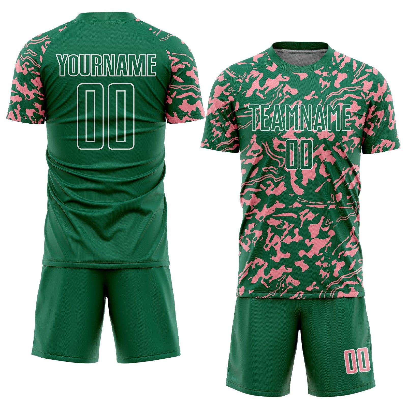 Custom Kelly Green Medium Pink-White Liquid Fluid Pattern Sports Sublimation Soccer Uniform Jersey