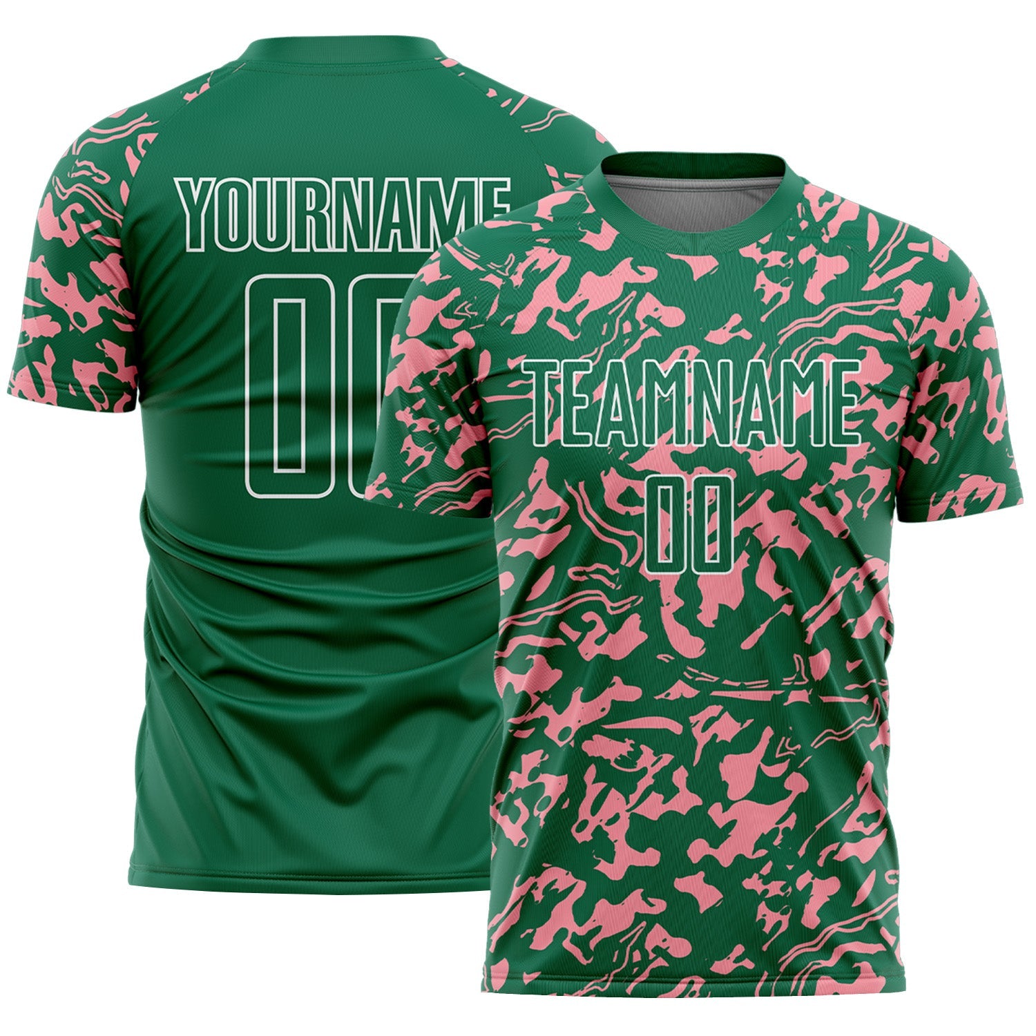 Custom Kelly Green Medium Pink-White Liquid Fluid Pattern Sports Sublimation Soccer Uniform Jersey