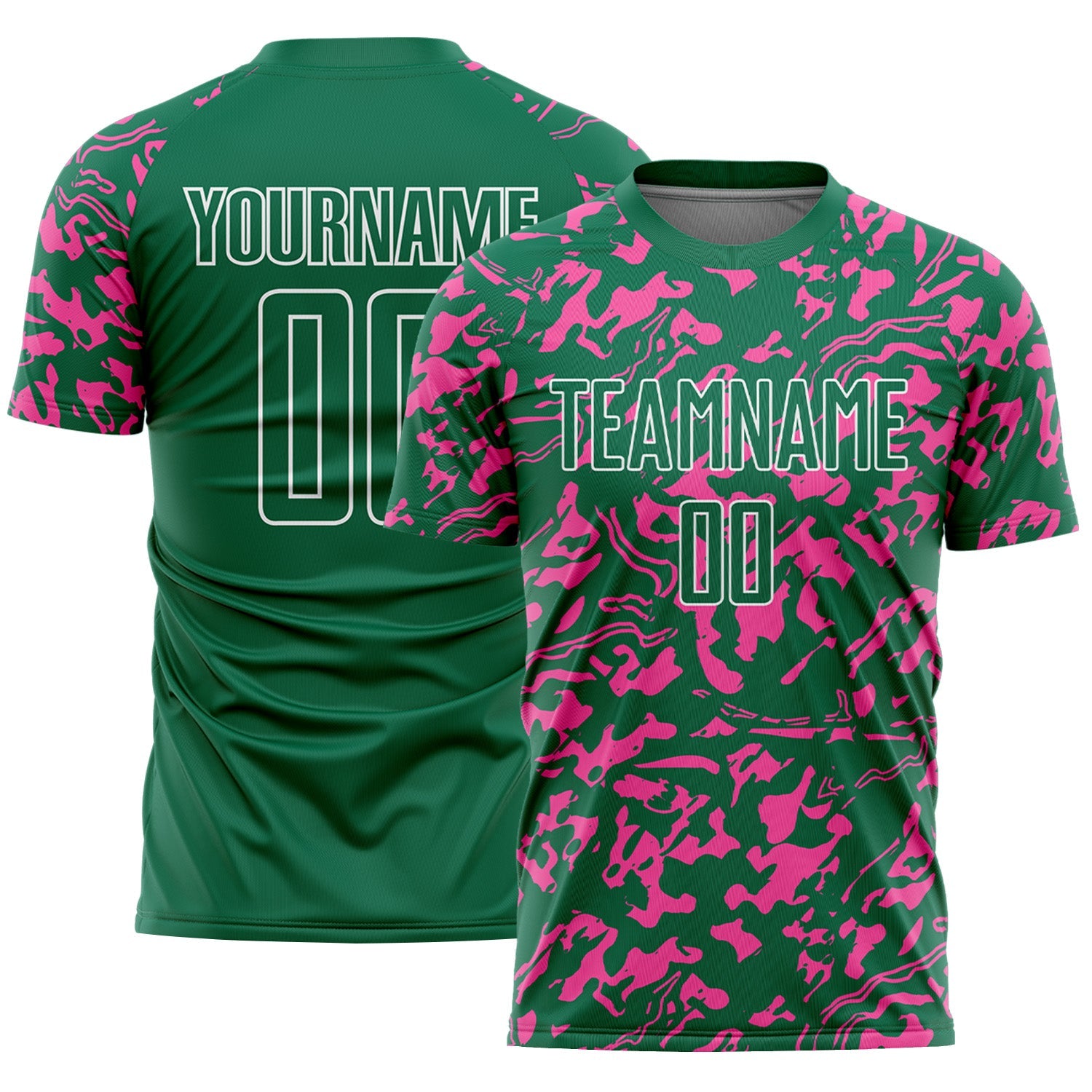 Custom Kelly Green Pink-White Liquid Fluid Pattern Sports Sublimation Soccer Uniform Jersey