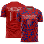 Custom Red Royal-White Liquid Fluid Pattern Sports Sublimation Soccer Uniform Jersey