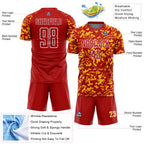 Custom Red Gold-White Liquid Fluid Pattern Sports Sublimation Soccer Uniform Jersey