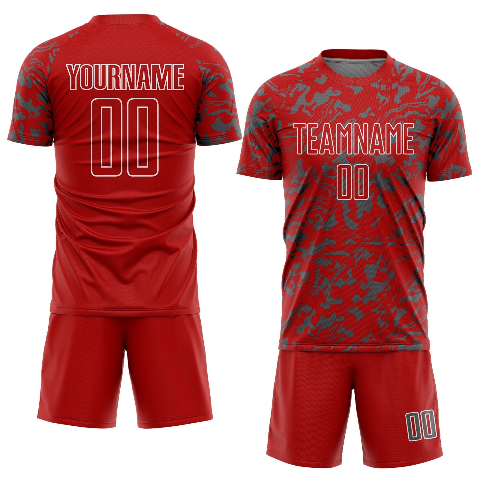 Custom Red Steel Gray-White Liquid Fluid Pattern Sports Sublimation Soccer Uniform Jersey