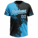 Custom Sky Blue Black-White 3D Pattern Abstract Brush Stroke Two-Button Unisex Softball Jersey