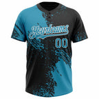 Custom Panther Blue Black-White 3D Pattern Abstract Brush Stroke Two-Button Unisex Softball Jersey